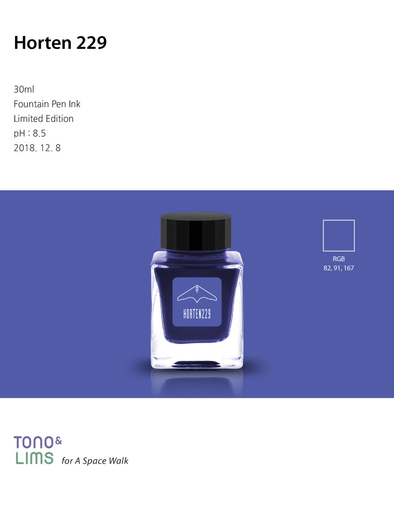 Horten 229 is part of the Remastered Limited Edition collection, designed to enhance the original shades of the inks with new and improved formulas. The Remastered Limited Edition collection brings out a great sense of depth to the colors of the inks while still keeping its original appeal, resulting in a more evolved performance.
30ml