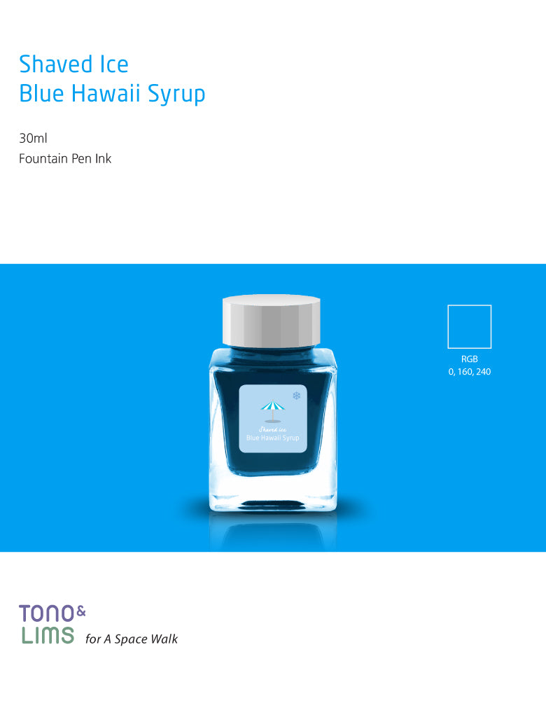 TONO & LIMS - Shaved Ice Blue Hawaii Syrup Ink
30 ml fountain pen ink.