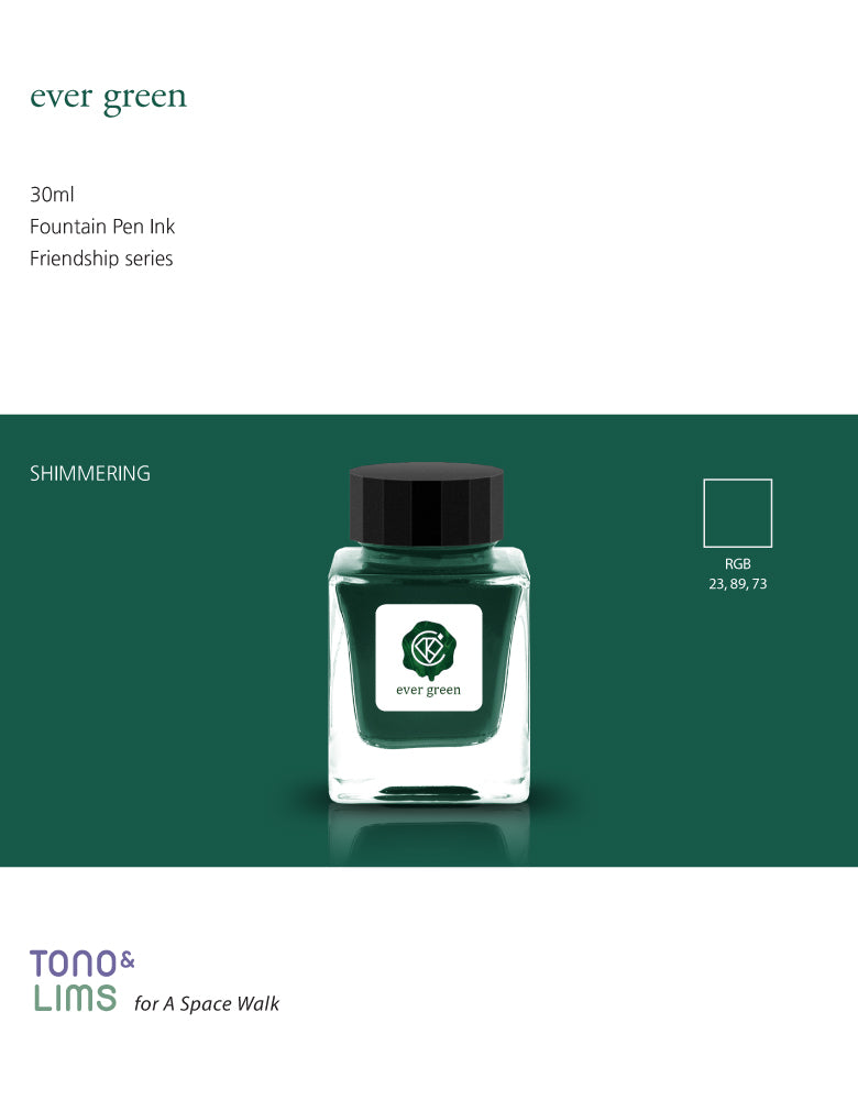 Tono & Lims Friendship Line Fountain Pen Ink Collection where every ink in the Friendship Line embodies the power of friendship through beautifully crafted colors that flow effortlessly on the page. Add a personal touch to your work with a variety of hues that are as diverse and special as the friendships we cherish.
30ml
Shimmering