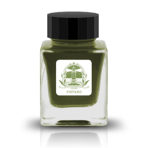 PISTAKO Ink
The Kujirano General Store Collection was created in collaboration with Soratoto ( a Japanese journaling artist). This collection was inspired by a fictional store with colors based on various scenery found in this imaginary world.
RGB: 132, 138, 76
Green
30ml
