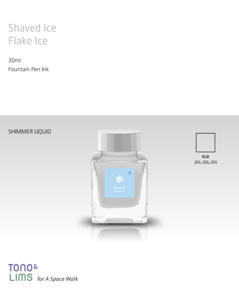 Inspired by the cool delight of shaved ice on a hot summer day, this series captures the sparkle and sweetness of your favorite treats. Soft Ice and Flake Ice embody the glistening texture of ice itself—clear bases filled with holographic and silver shimmer. The remaining nine inks take their cue from beloved flavors like strawberry, melon, and Ramune, bursting with vivid, cheerful color. Bright, refreshing, and full of life, these inks are sure to bring a splash of summer joy to your writing.