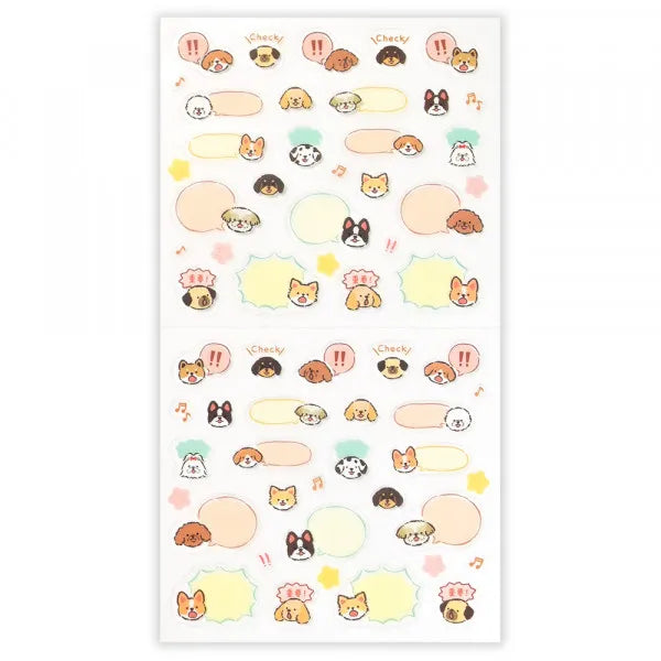 This sticker has a translucent and matte texture that blends in with the notebook.
It can be separated with perforations and carried as much as necessary.
The design is of dogs chatting about their appointments and notes.
1 Sheet included
165× 90mm
Transparent seal