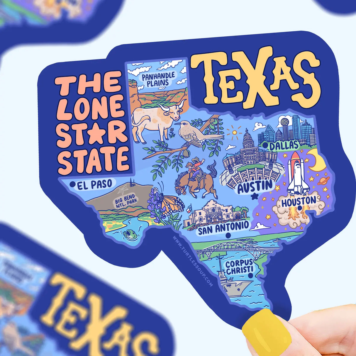 Texas Map Vinyl Sticker
Our State Stickers are oversized Vinyl Stickers, measuring up to 5 inches, making them a perfect addition to your car, windshield, bike, bottle, laptop, and more!
🐰 Includes one (1) vinyl sticker
🐢 Sticker is roughly 5"
🐰 Scratch resistant, weatherproof, and waterproof
Our vinyl stickers are printed on Turtley Awesome premium vinyl with a permanent adhesive. Each one is coated with a protective laminate that makes them super durable & resistant to fading, scratching, tearin