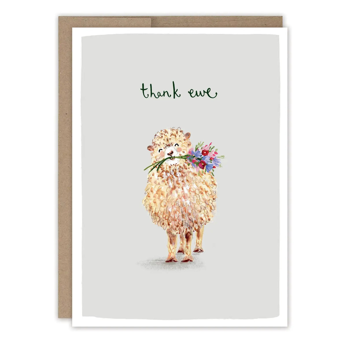 Thank Ewe Thank You Card
Inside verse: For your kindness
• Size: A6, 4.6" x 6.4"
• Illustrated by Louise Mulgrew
• Paired with a Kraft envelope
• Printed in the USA on high-quality recycled post-consumer waste paper
About The Artist: Working with gouache and watercolor, Louise designs in her tiny studio in Brighton, England, inspired by her love of all animals, and passion for the natural world. Louise was named 2023 Artist of the Year by the USA Greeting Card Association.