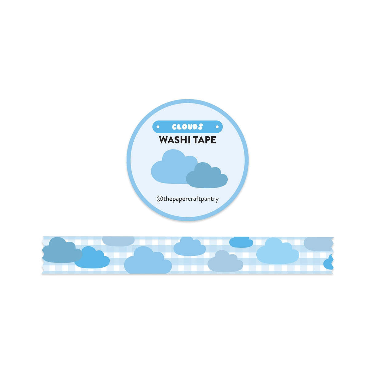 The Paper + Craft Pantry Washi Tape - Clouds
This roll of washi tape features clouds on a blue gingham pattern! Perfect for journaling or adding to your planner!