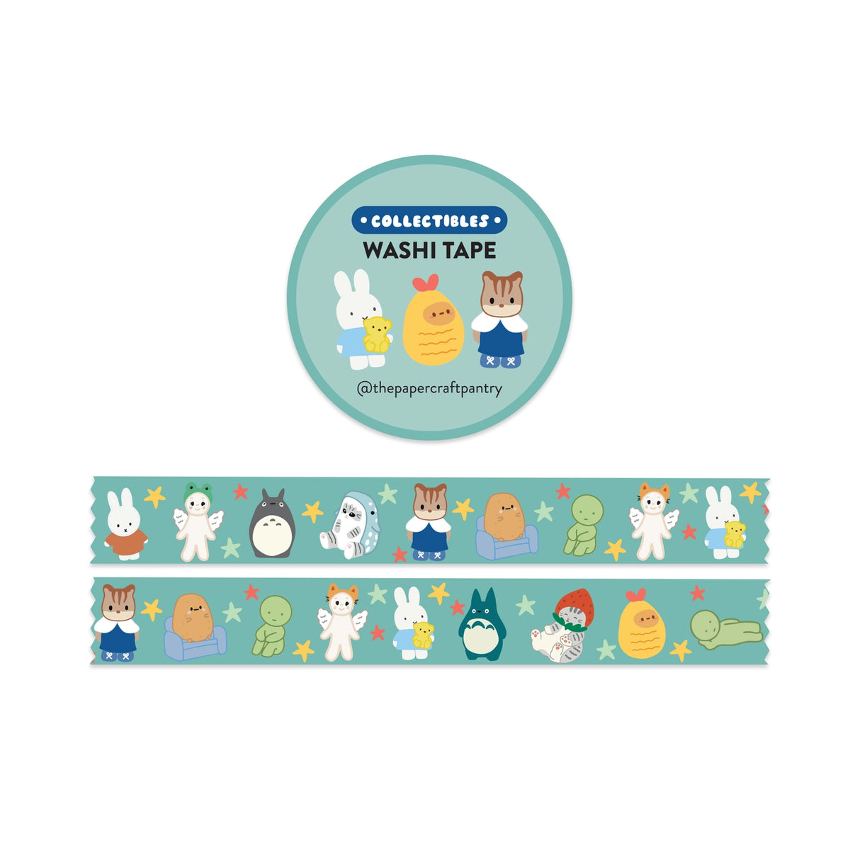 The Paper + Craft Pantry Washi Tape - Cute Collectibles
This teal roll of washi tape features cute collectibles + trinkets! Perfect for journaling or adding to your planner!