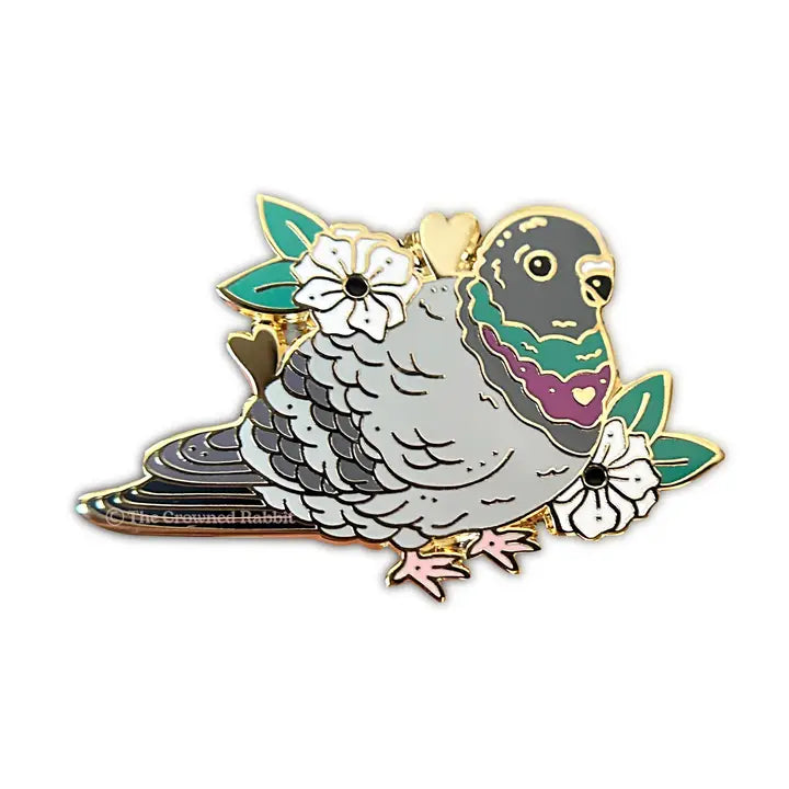Celebrate your love for pigeons!
✦ Hard enamel
✦ Shiny gold metal
✦ 2 inches
✦ 2 Posts for extra security
✦ Rubber backings
✦ Back stamped for authenticity
Comes packaged on a backing card.