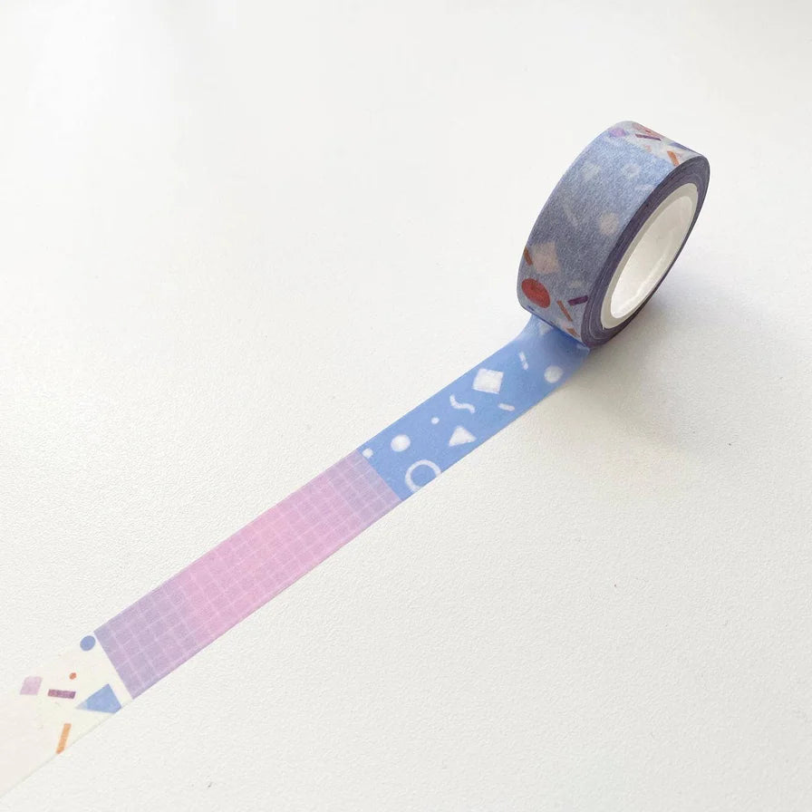 Pattern Washi Tape - Geo Shapes and Grid 1.5cm
Measures: 1.5cm wide x 10m long
Illustration features a variable pattern that includes a gradient purple grid, a periwinkle blue confetti pattern, and a cream confetti pattern. Washi tapes are a great crafting supply for notebooks or journals, snail mail, wrapping gifts, or labeling items in your home! These are made with quality easy-to-tear washi paper and a gentle adhesive.
Designed and Illustrated by Aggie Cheung for The Little Red House
Made in Taiwan