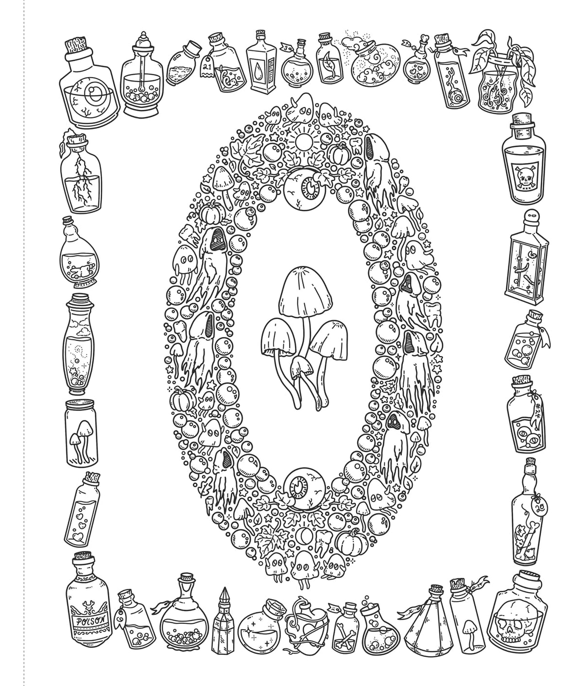 Calling all lovers of eerie aesthetics! This is your invitation to enter a delightfully dark world of pretty poisons, curious crystals, moon bunnies, freaky frogs, magical moths, mystical mushrooms, haunted trinkets, and unbound body parts. Each collage-style page of The Spooky Doodle Club Coloring Book is packed with hand drawn details waiting to be brought to life (or maybe even back from the dead) with a rainbow of colors.