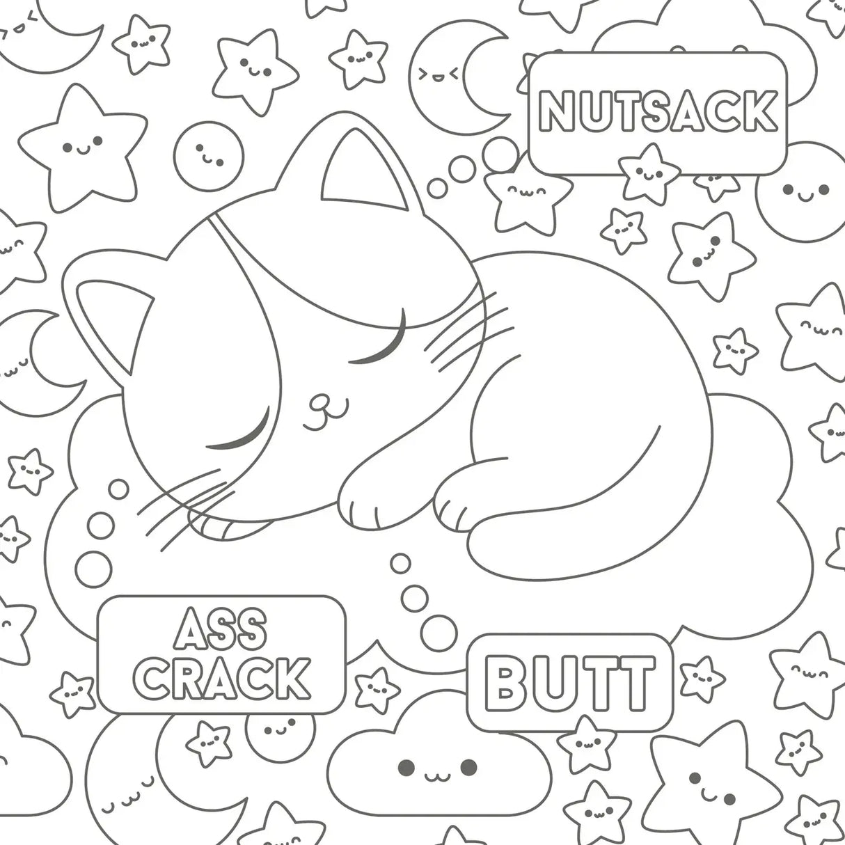 Unleash your creativity with this hilarious adult coloring book
Combining cute, cozy cats, the therapeutic benefits of coloring and plenty of colorful language, this sweary book turns purr-fectly innocent cats and kittens into feisty foul-mouthed furballs.
Stressed out after a long day? Channel your frustrations through coloring. Use pens, pencils, crayons, markers or any medium you'd like to bring each image to life with color and calm your mind.
Nestled within the covers of this book, you will find:
-
