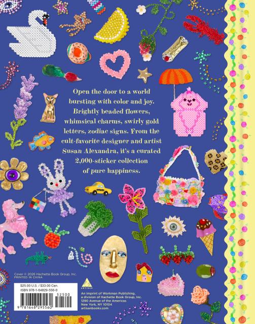 Step inside the joyful world of beloved accessory brand Susan Alexandra with this hardcover sticker book, featuring more than 700 stickers that can be used to decorate your life with a bold sense of color, humor, and play. Susan Alexandra’s signature beaded goods and playful designs are transformed across more than two hundred pages of visual delight, filled with peel-away stickers that evoke the brand’s iconic motifs of flowers, foods, animals and critters, shoes, purses, charms, cheeky phrases, and other