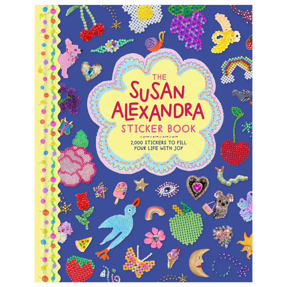 Step inside the joyful world of beloved accessory brand Susan Alexandra with this hardcover sticker book, featuring more than 700 stickers that can be used to decorate your life with a bold sense of color, humor, and play.
Susan Alexandra’s signature beaded goods and playful designs are transformed across more than two hundred pages of visual delight, filled with peel-away stickers that evoke the brand’s iconic motifs of flowers, foods, animals and critters, shoes, purses, charms, cheeky phrases, and other