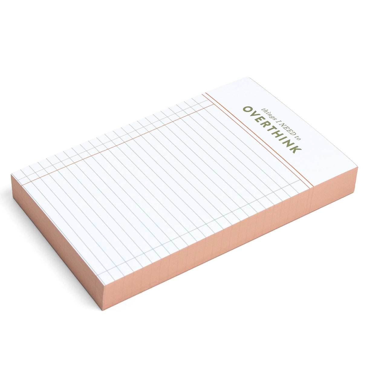 Keep track of every little detail with the Things I Need to Overthink Notepad. This 4” x 6” lined notepad is perfect for jotting down to-dos, plans, and those late-night thoughts you can’t shake. A great desk essential for list-makers, planners, and overthinkers, it makes a fun and practical gift for students, coworkers, or anyone who loves a good checklist. Bonus: colored page edges add a touch of personality to your note-taking!
Features:
120 sheets, lined pages with pink gilded edges
Size: 4×6"