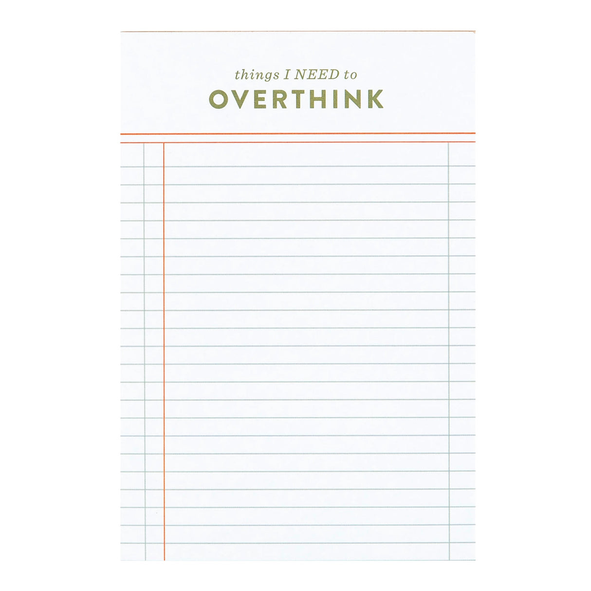 Keep track of every little detail with the Things I Need to Overthink Notepad. This 4” x 6” lined notepad is perfect for jotting down to-dos, plans, and those late-night thoughts you can’t shake. A great desk essential for list-makers, planners, and overthinkers, it makes a fun and practical gift for students, coworkers, or anyone who loves a good checklist. Bonus: colored page edges add a touch of personality to your note-taking!
Features:
120 sheets, lined pages with pink gilded edges
Size: 4×6"