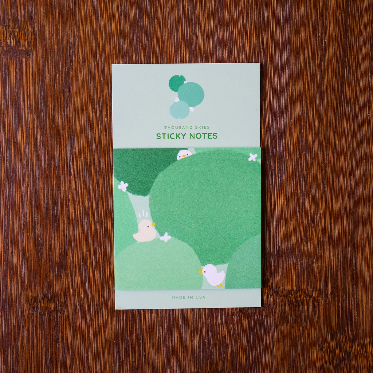 Full color sticky notes featuring a few ducks lounging in green pads
3x3 inches
25 sheets
Printed with 3M