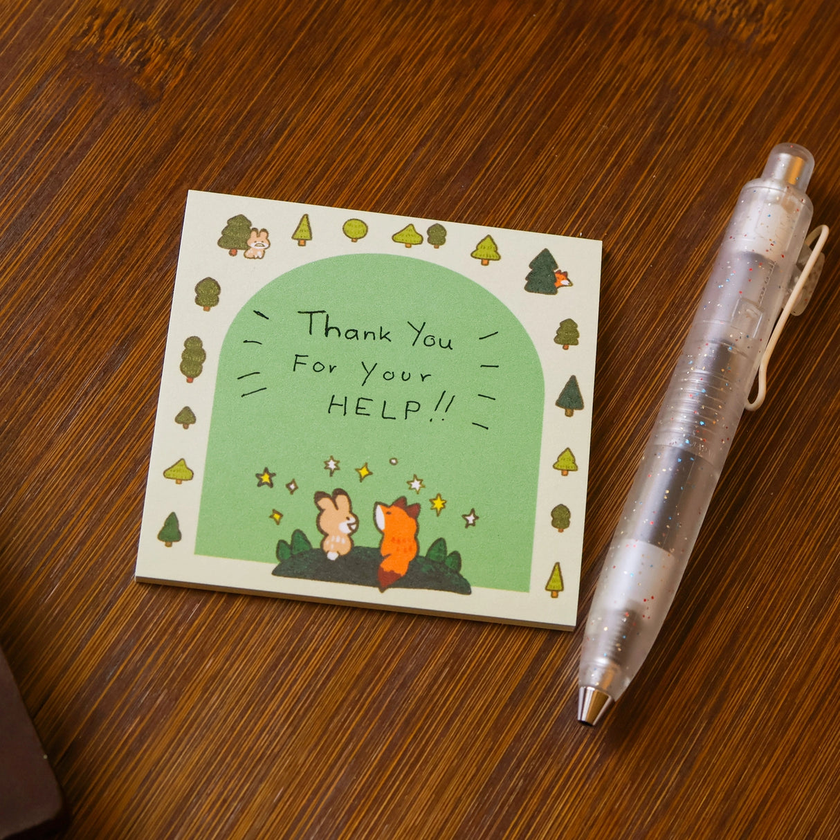 Full color sticky notes featuring a heartwarming moment in the forest between a bunny and a fox
3x3 inches
25 sheets
Printed with 3M