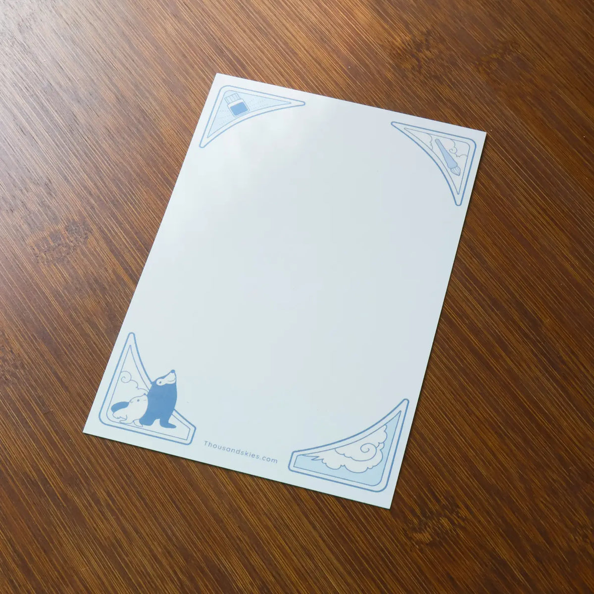 Thousand Skies - Sky Glass Pen Postcard
A playful and colorful illustration to brighten someone's day.
• 4 in x 6 in postcard
• Matte finish with silver embossing
• Heavy Cardstock
Please consider that monitor calibrations are all different. The color you see might slightly differ from the photo.
Design ©Thousand Skies