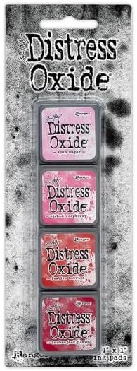 Tim Holtz Distress Mini Oxide Ink Pads are a collection of 1 x 1 cubes featuring water-reactive dye & pigment ink fusion that creates an oxidized effect when sprayed with water. Like their larger counterpart, the Mini Oxide Ink Pads have a raised felt pad with fade resistant ink that coordinates with the full Distress palette of colors. Each ink pad is stackable. Use with stamps, stencils, and direct to surface.