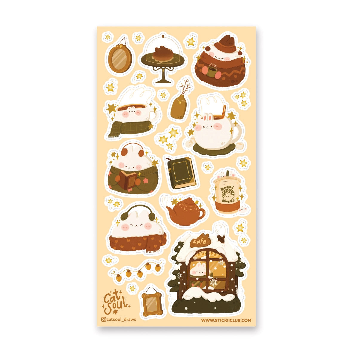 🐰🧣 Resting in their seats all cute and cozy, you'll find these fluffy winter bunbuns by @catsoul_draws in their comfy outfits, savoring their fave drinks. Now you can add a special touch of wintertime charm to your pages with these lounging toasty bunnies that are a whole mood.
Art by: @catsoul_draws
Top Coating: Gold foil
Adhesive Layer: PVC (plastic)
Backing Layer: Paper
6.69" x 3.54".
1 sheet included