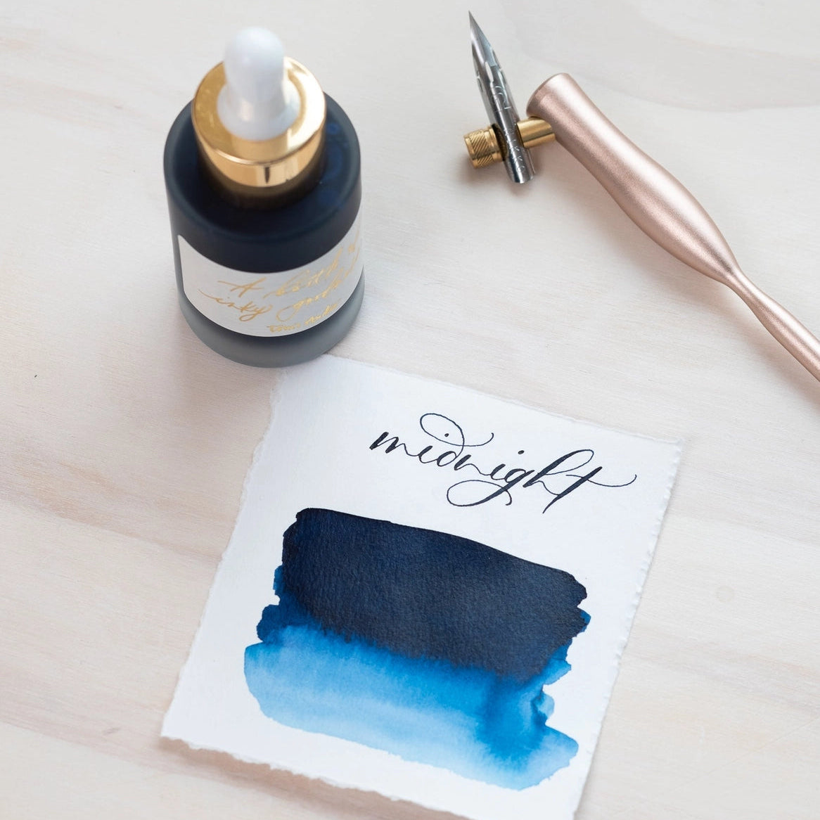 These acrylic inks truly are a celebration of Inky Goodness. Made in the UK and designed for smooth flow and rich color, perfect for calligraphy and illustration.
Recyclable glass bottle adorned with gold foiled paper label
Bottle comes with a handy pipette, making application easy
Lightfast, permanent and water resistant
Holds 30 ml of ink
Suitable for use with calligraphy and dip pens
Good to Know:
Not compatible with fountain pens or the Lumos Pro/Mini.
Shake well before use.