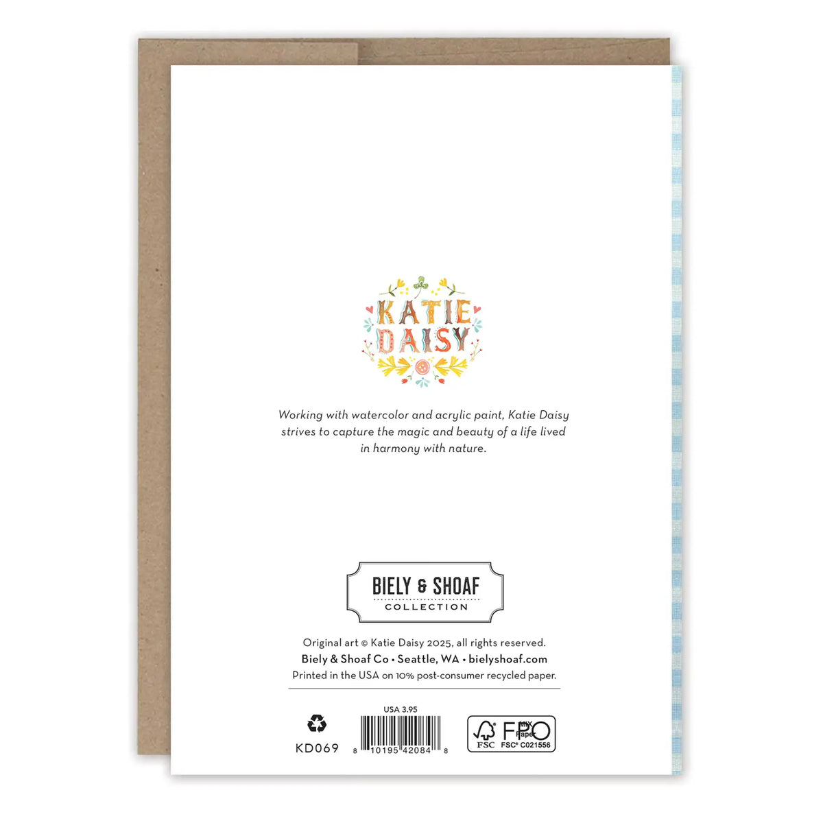 Inside verse: Sending you an abundance of wishes
• Illustrated by Katie Daisy
• Pre-priced
• Size: A6, 4.5" x 6.25"
• Paired with a Kraft envelope
• Printed in the USA.