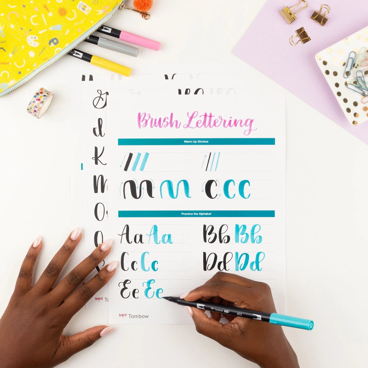 New, updated color palette! Take your lettering to the next level with the Tombow Lettering in Color Set. Includes everything you need to start blending, flourishing and embellishing your hand lettering. Enclosed instruction guide helps you learn basic techniques to complement your lettering design. Full downloadable practice and technique guide offers detailed instructions for blending and flourishing, adding shadows and illustrations, plus practice worksheets.