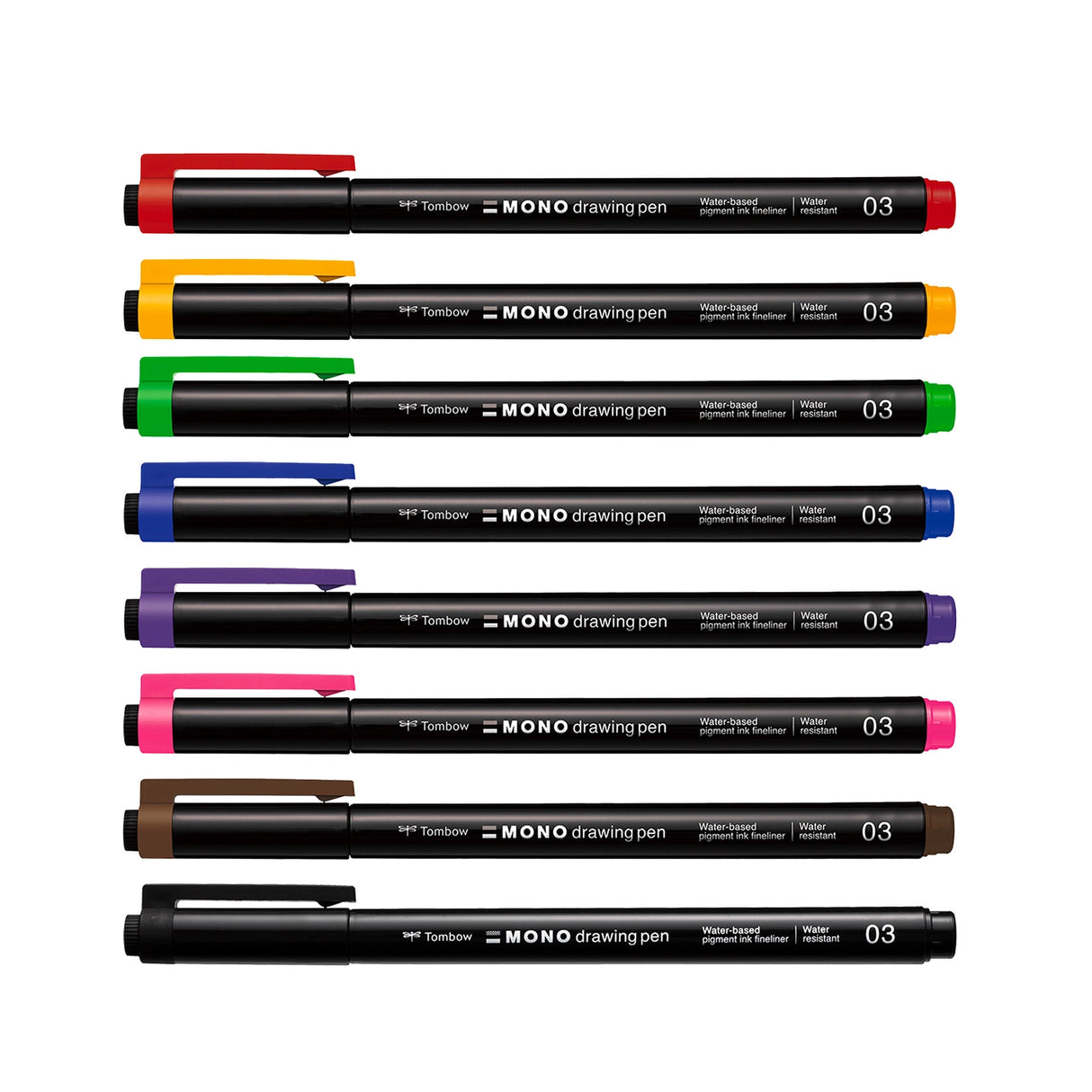 The MONO Drawing Pen Colors, 8-Pack provides a full set of rich, fade-resistant colors with the same precision as the original MONO Drawing Pen. Water-based pigment ink flows smoothly and dries quickly to prevent smudging. Durable metal nib ensures steady ink flow and clear view of your work. Designed for use on drawing, marker, watercolor, and mixed media paper. Ideal for illustrations, technical drawings, manga, anime, lettering, and journaling.