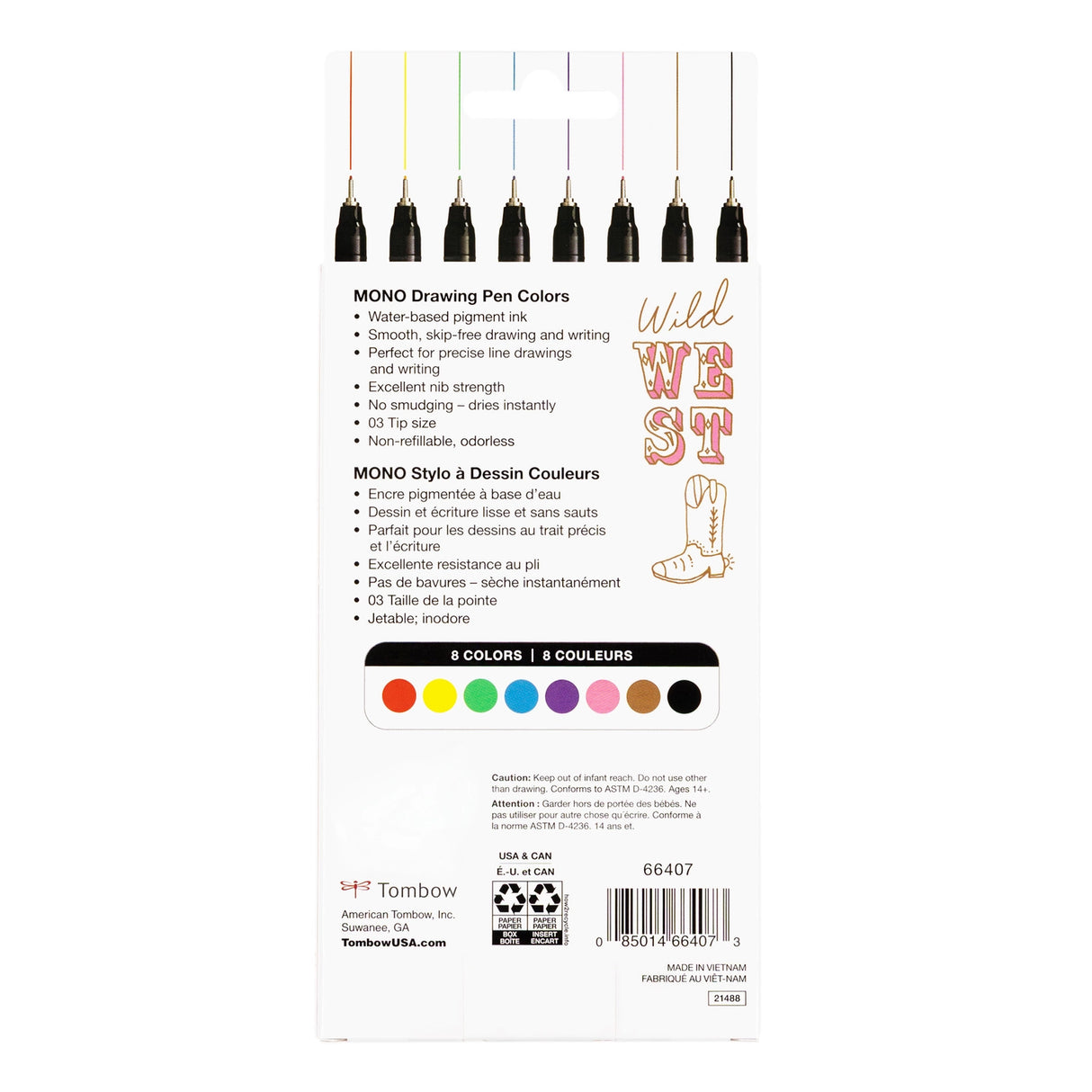 The MONO Drawing Pen Colors, 8-Pack provides a full set of rich, fade-resistant colors with the same precision as the original MONO Drawing Pen. Water-based pigment ink flows smoothly and dries quickly to prevent smudging. Durable metal nib ensures steady ink flow and clear view of your work. Designed for use on drawing, marker, watercolor, and mixed media paper. Ideal for illustrations, technical drawings, manga, anime, lettering, and journaling.