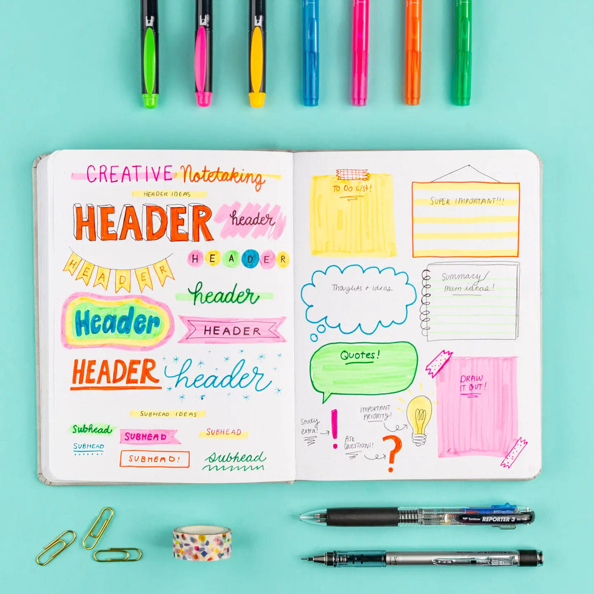 Make your notes pop with Tombow’s Creative Notetaking Kit. Whether you’re writing traditional notes, sketch noting, mind mapping, or creating in your planner or journal, this kit has everything you need for bright, colorful notes. Easily draw, write and highlight with coordinating colors to keep your notes organized.