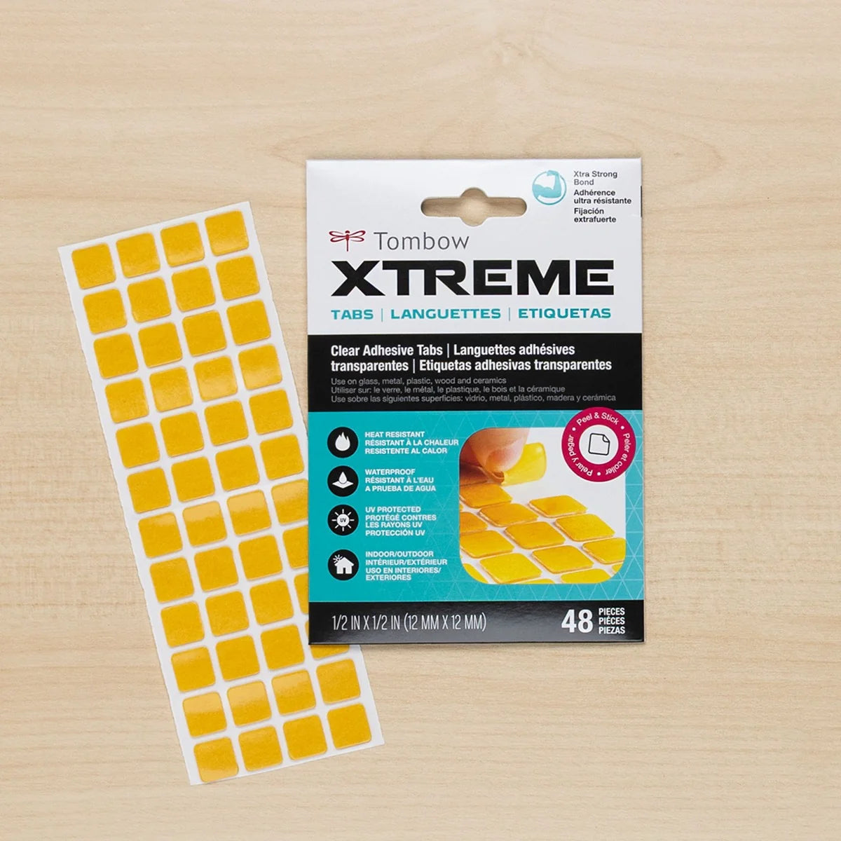 Tombow Xtreme Tabs provide a high-performance, ultra-strong bond for demanding projects. Clear adhesive tabs instantly bond to metal, glass, plastic, wood, and ceramics with no drying time or mess. Ideal for securing heavy embellishments, repairs, and DIY projects.