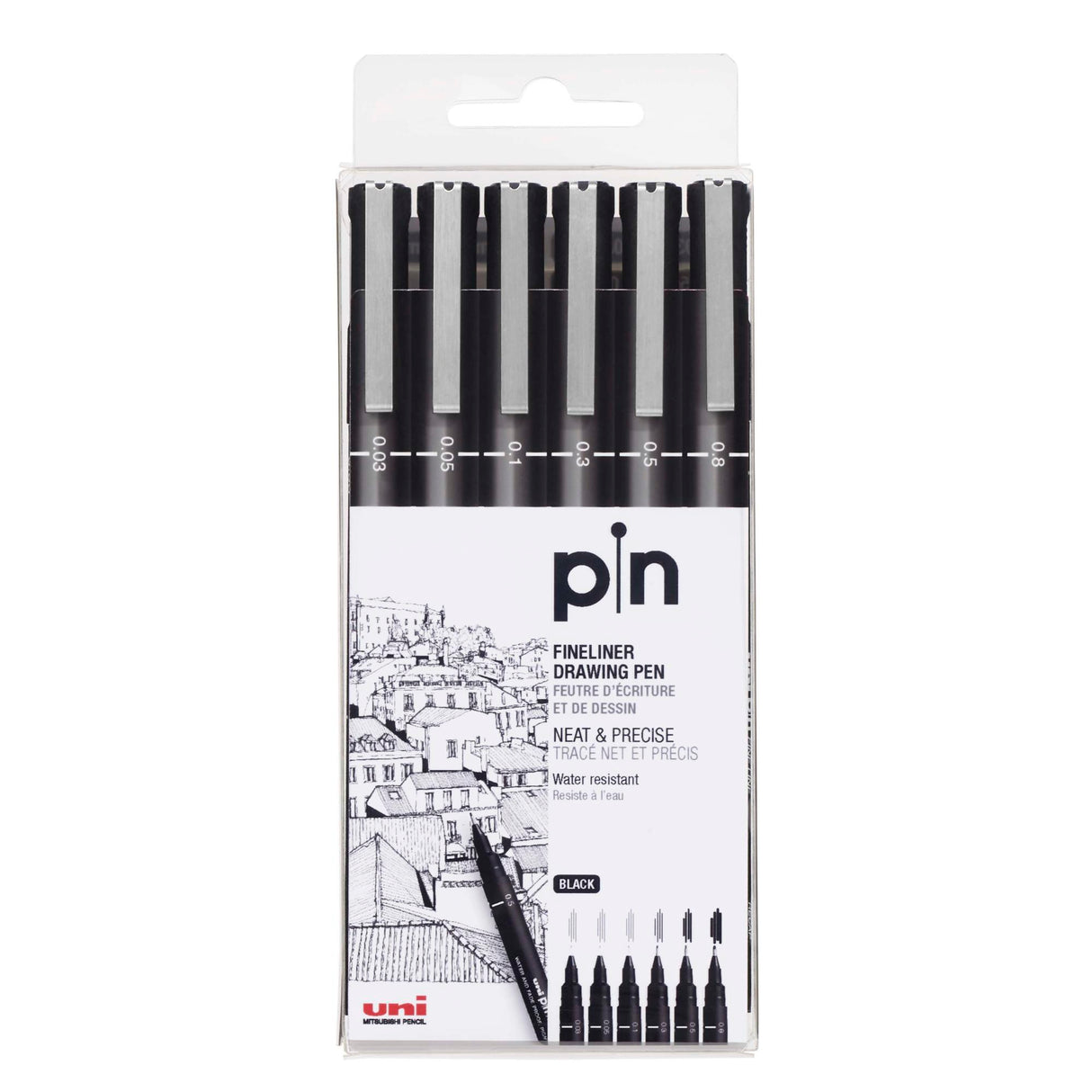Uni Pin Fine Liner Pen - Set of 6