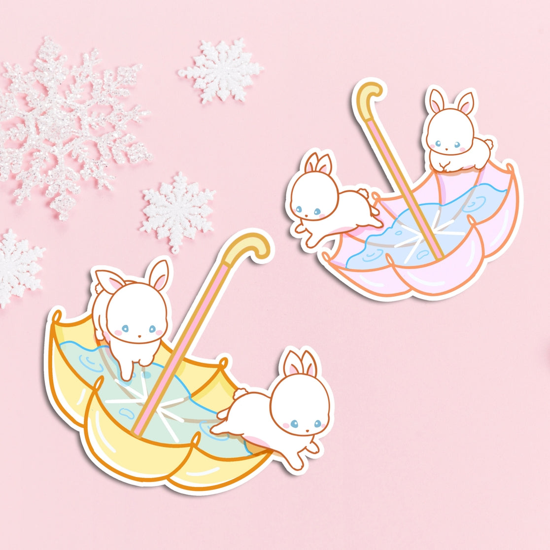 Umbrella Bunnies Yellow Sticker