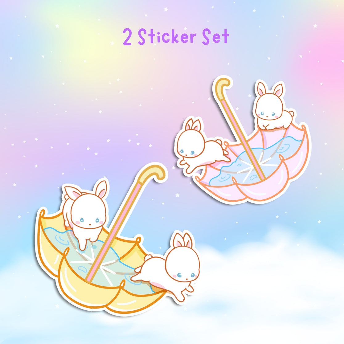 Umbrella Bunnies Yellow Sticker