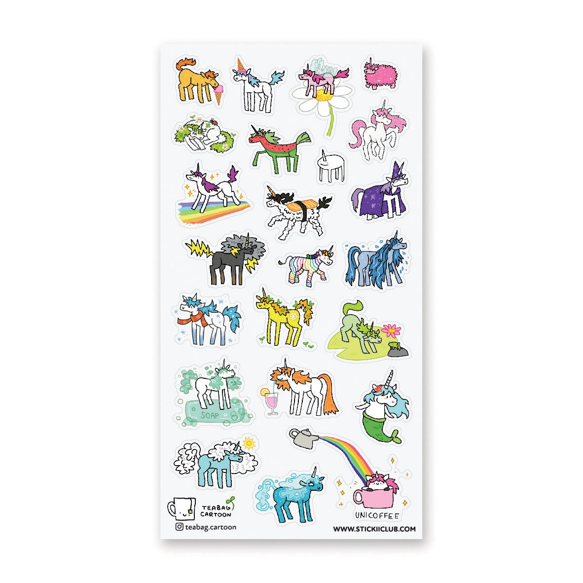 🌈🦄 Unicorns come in all shapes, sizes, colors, and weirdness - they’re just like us! @teabag.cartoon’s uni-cool set of mythical hybrids shows off the bingo card worthy type of unicorns you might just spot. From the winged pink fairy-corn to the sushi-corn, there is definitely a spirit unicorn for everyone!