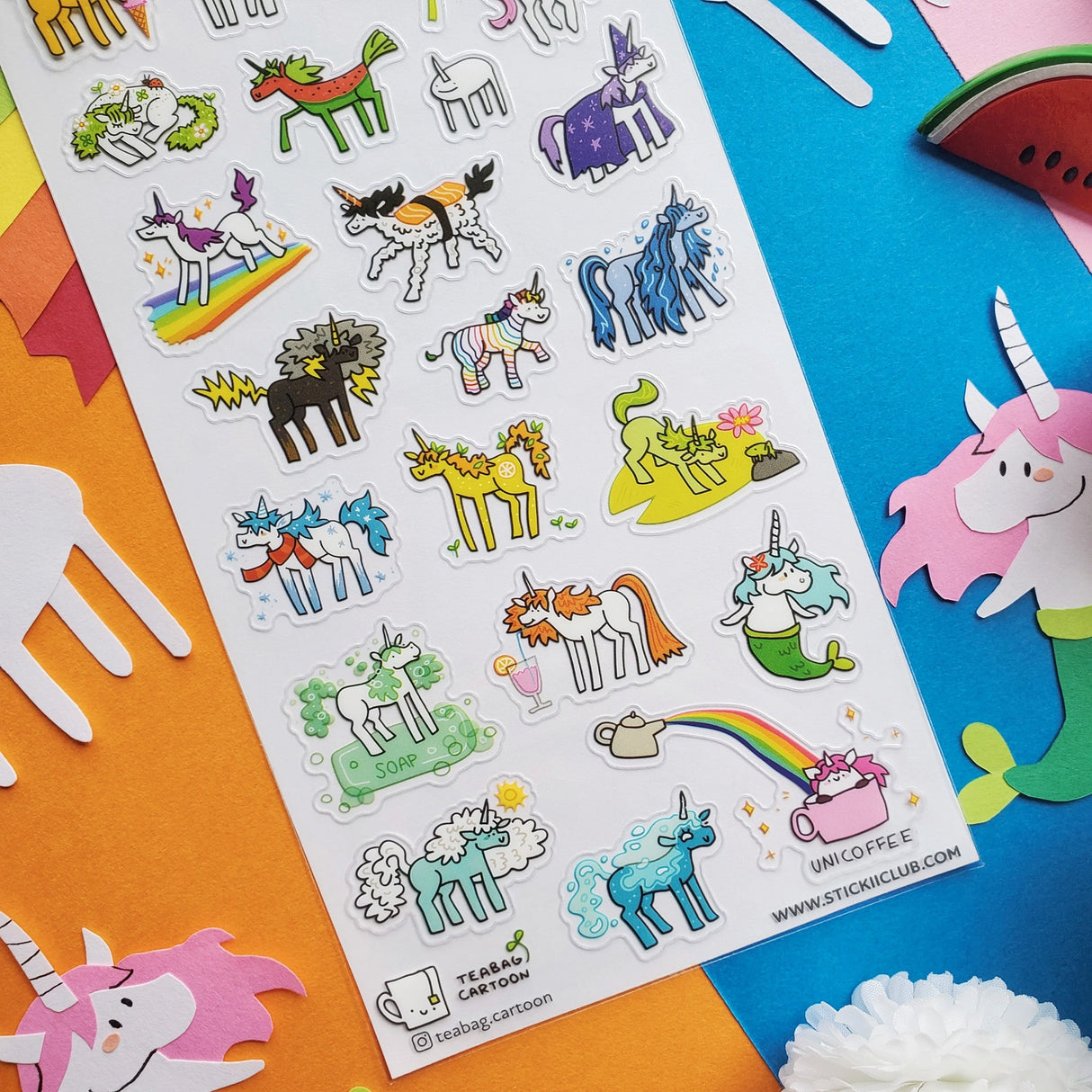🌈🦄 Unicorns come in all shapes, sizes, colors, and weirdness - they’re just like us! @teabag.cartoon’s uni-cool set of mythical hybrids shows off the bingo card worthy type of unicorns you might just spot. From the winged pink fairy-corn to the sushi-corn, there is definitely a spirit unicorn for everyone!