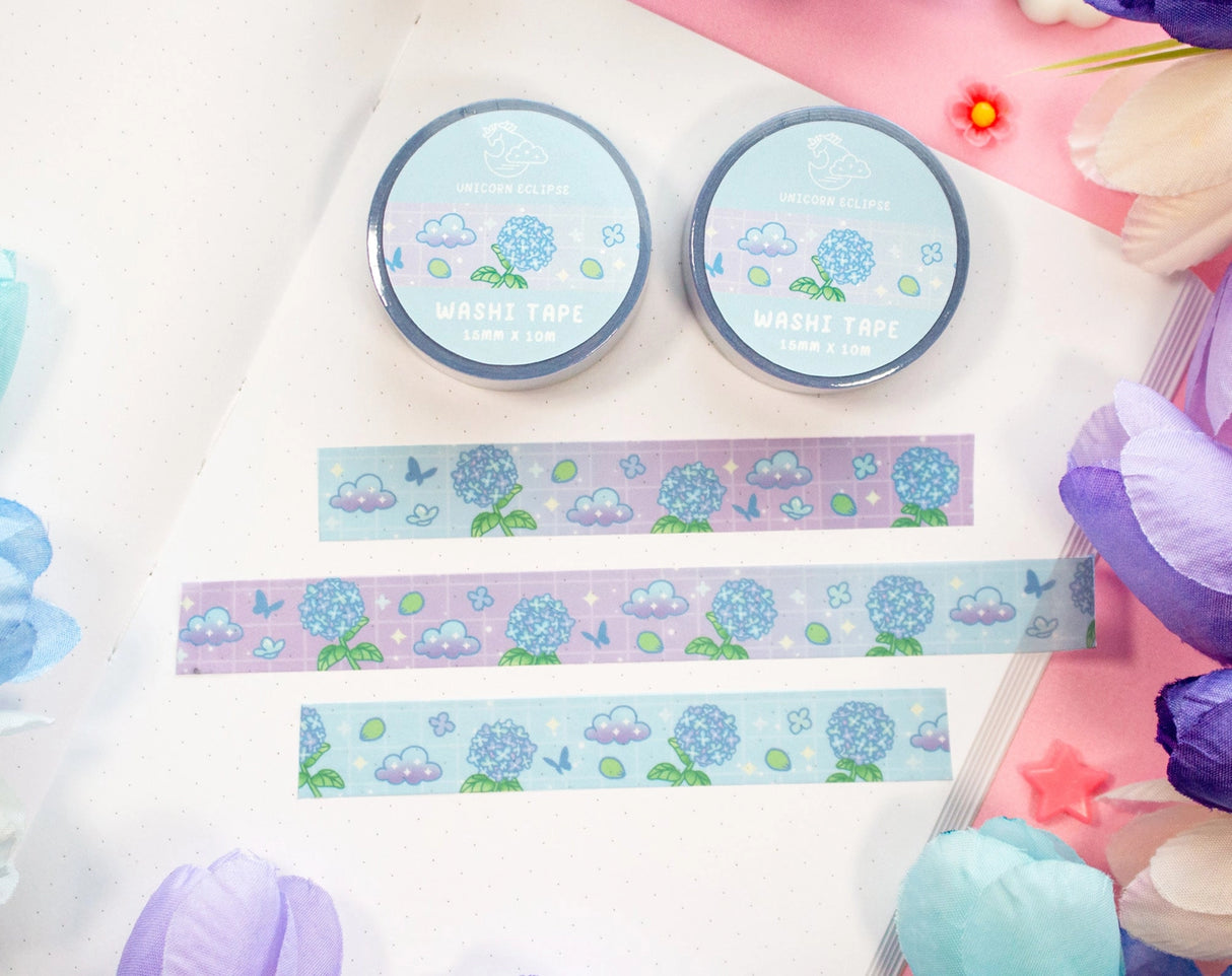Unicorn Eclipse - Hydrangea Dreams Washi Tape
1 roll: 15mm x 10m
Made of eco-friendly adhesive paper materials
Easily removable with no residue
✧Notes✧ Please note that color on images may vary from monitor to monitor due to photographing, lighting and screen settings. Minor errors may be possible as these stickers are handmade.