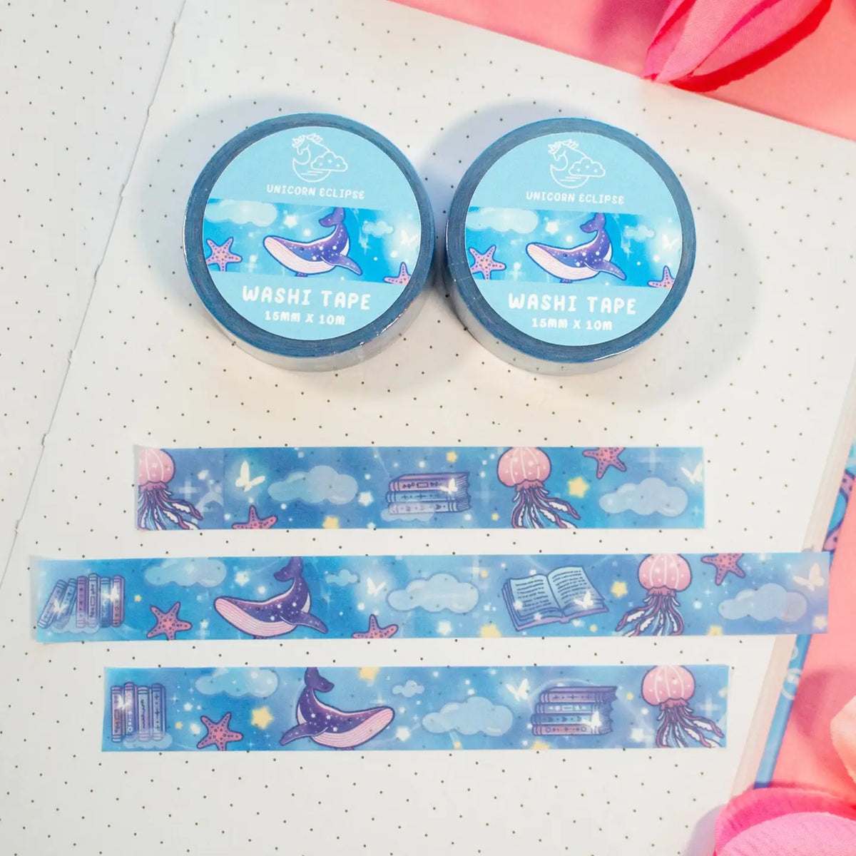 Unicorn Eclipse - Reading Room Washi Tape
1 roll: 15mm x 10m
Made of eco-friendly adhesive paper materials
Easily removable with no residue
✧Notes✧ Please note that color on images may vary from monitor to monitor due to photographing, lighting and screen settings. Minor errors may be possible as these stickers are handmade.