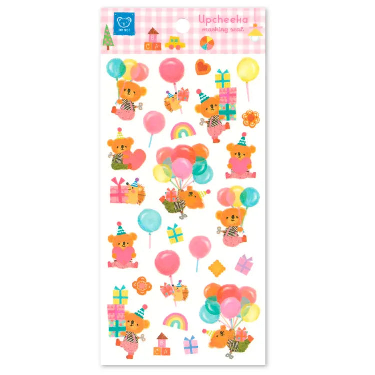 ★up (to rise) + cheek (cheek) + a (one piece) = one smile.
"Upcheeka" is a coined word.
We will bring you illustrations that makes everyone smile and gathers into just one big smile.
A sticker sheet with illustrations of a bear and a hedgehog granting happy birthday wishes to add both adorable and bright touches to your journal pages