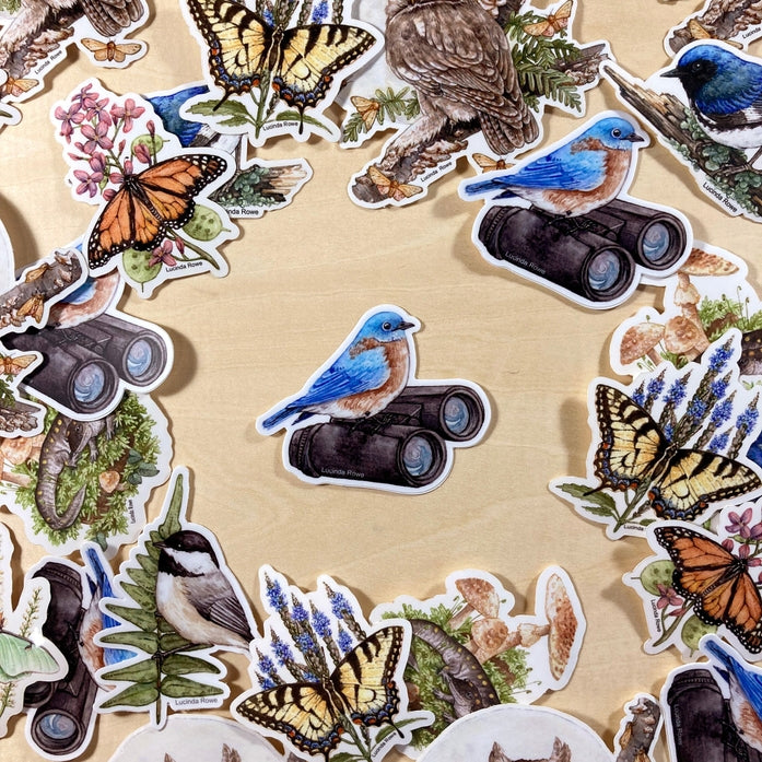 Eastern Bluebird On Binoculars Vinyl Sticker