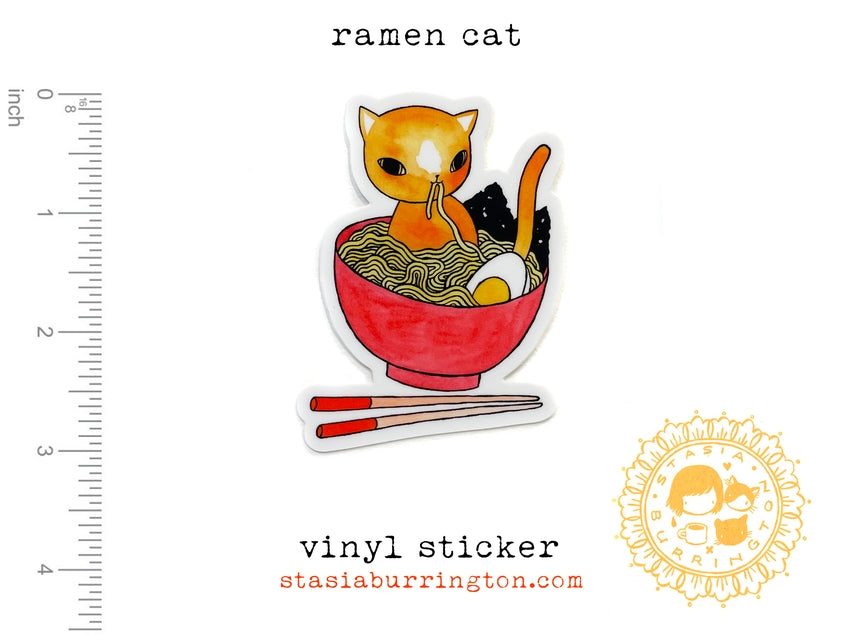 Pegatina de vinilo con forma de gato ramen