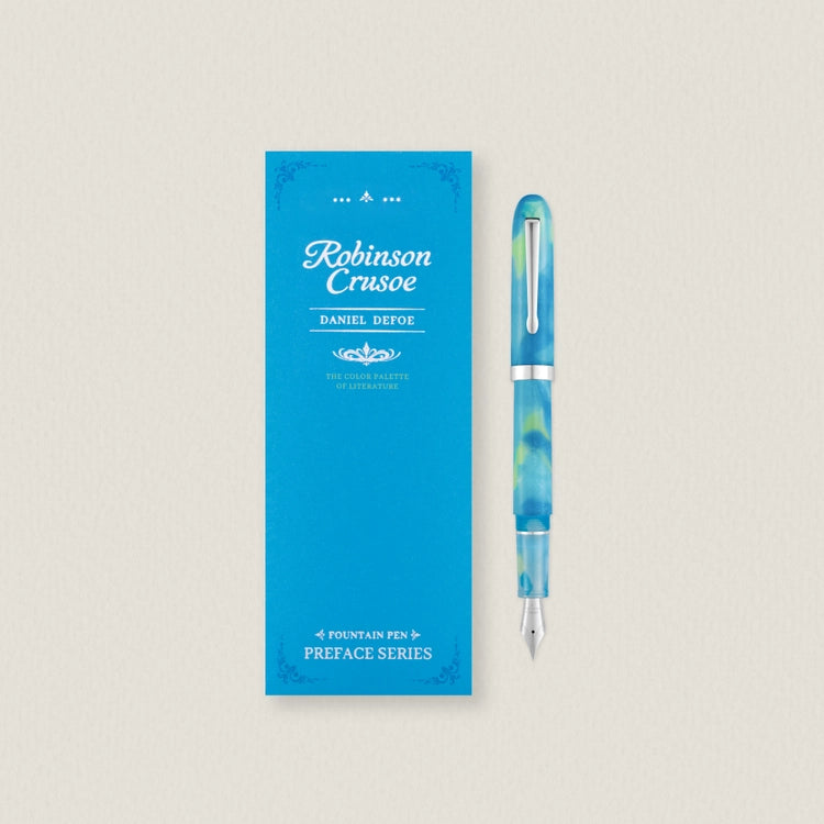 Discover the colors of literature inspired by the emotions and moments found in literary works, now in a fountain pen.
The Wearingeul Literature Fountain Pen was created to bring the colors of stories born from literature into your hands. Take your time with the Wearingeul Literature Fountain Pen, and write down the words and impressions that stayed with you.
Inspired by a remote island where the endless blue se meets lush greenery, the Robinson Crusoe Fountain Pen captures a deep, refreshing