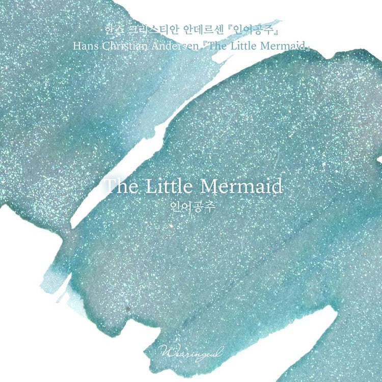 'The Color of Literature' is the project expressing the stories and impressions of literature works with colors, Wearingeul inks illustrate the specific scenes or the atmosphere of novels and poems, Also, some sets represent the main concept of the original stories, giving unqiue exprience following itinerary of the characters in the stories.
A color infused with sea-toned aquamarine and shimmering silver glitter, like the scales of the Little Mermaid - this ink captures the lingering scent of unspoken lov