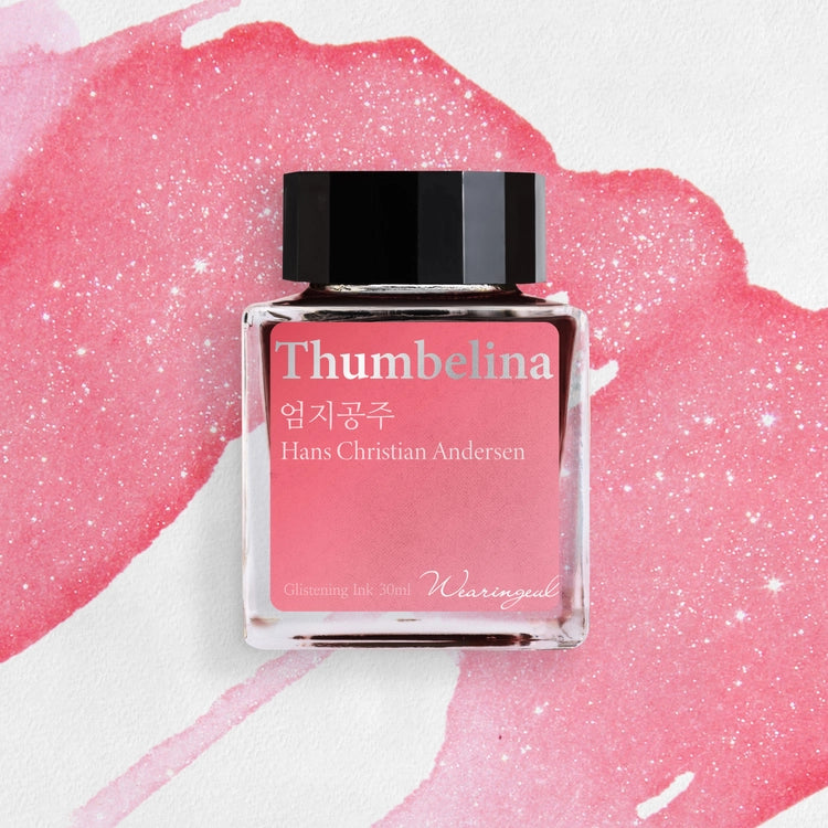 'The Color of Literature' is the project expressing the stories and impressions of literature works with colors, Wearingeul inks illustrate the specific scenes or the atmosphere of novels and poems, Also, some sets represent the main concept of the original stories, giving unqiue exprience following itinerary of the characters in the stories.
A clear and radiant coral pink, reminiscent of petals in bloom, is accented with softly shimmering silver glitter to capture Thumbelina's journey through unfamiliar w