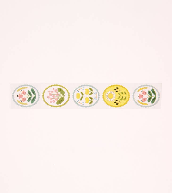 White Floral Emblem Washi Tape