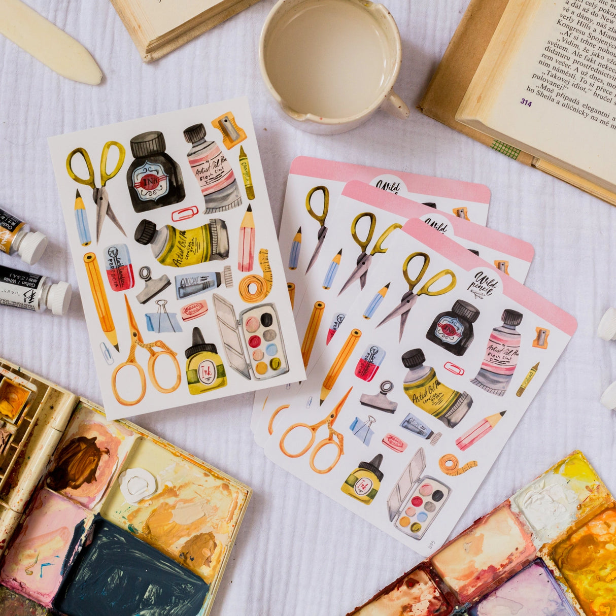 This postcard designed with all art lovers in mind will be perfect for your snail mail, art wall and letters. You can find the same motif also as a sticker sheet, here. Made from one of my sketchbook paintings with love in Czech Republic.