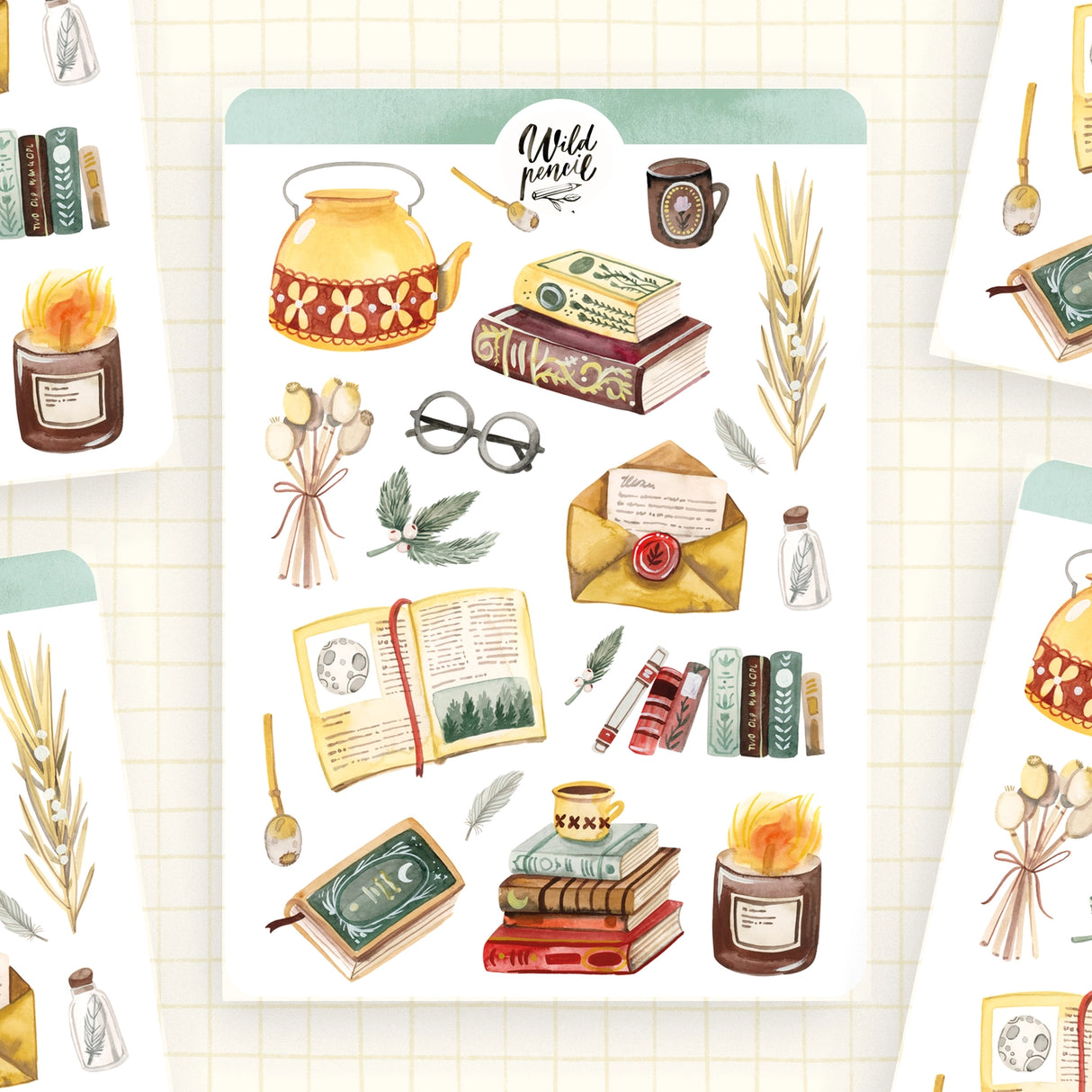 Designed for all book lovers, this paper sticker sheet will be perfect for your bullet journal, planner, diary, snail mail or other crafts. All illustrations are my own originals made with love in Brno, Czech Republic.