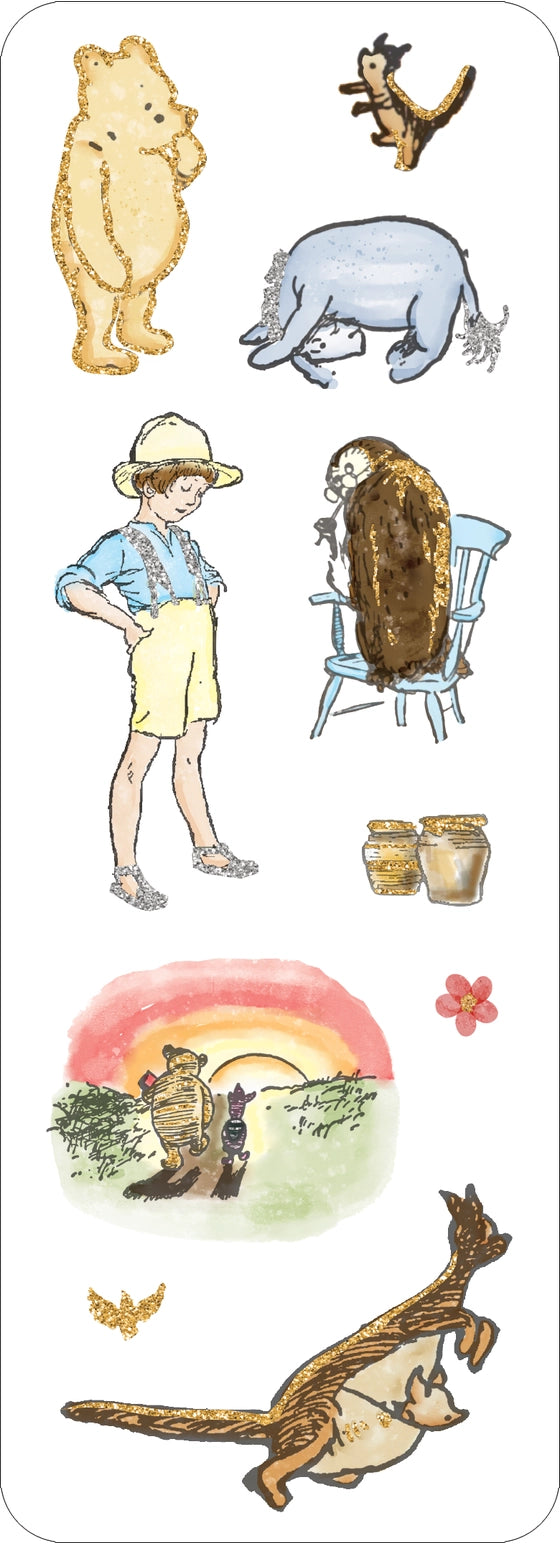 This sweet-as-honey set of adorable stickers features Winnie-the-Pooh and all his friends! You'll find loads of cute characters from the Hundred Acre Wood, combined with whimsical accents! Shimmering holographic foil accents makes stickers pop. Joyful designs bring happiness wherever they stick! Set includes a generous assortment of 65 stickers! Premium stickers have a high-quality finish. Stickers peel off backing sheets easily. Adhesive adheres securely to paper and other surfaces for lasting placement.