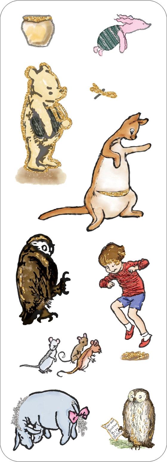 This sweet-as-honey set of adorable stickers features Winnie-the-Pooh and all his friends! You'll find loads of cute characters from the Hundred Acre Wood, combined with whimsical accents! Shimmering holographic foil accents makes stickers pop. Joyful designs bring happiness wherever they stick! Set includes a generous assortment of 65 stickers! Premium stickers have a high-quality finish. Stickers peel off backing sheets easily. Adhesive adheres securely to paper and other surfaces for lasting placement.