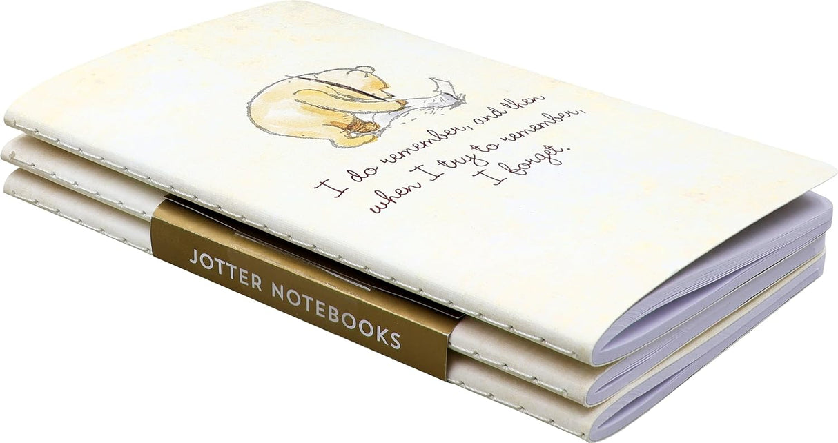 Jot down thoughts, notes, and ideas in style while on the go with this delightful set of 3 mini notebooks!
The cover of each notebook features a charming Winnie-the-Pooh design featuring A. A. Milne's beloved characters, as illustrated by Ernest H. Shepard.