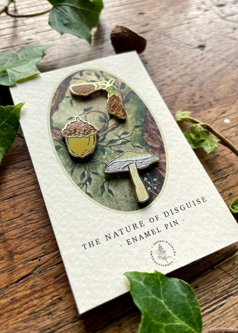 Juego de mini pines esmaltados de semillas del bosque